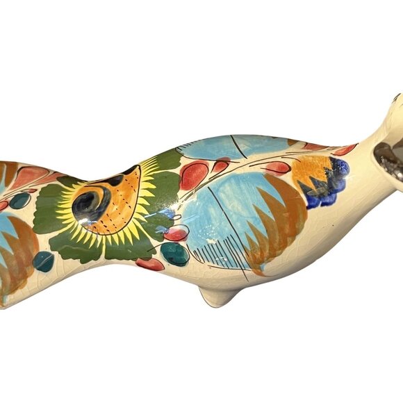 Handmade Mexican Peacock Ceramic Folk Art Figurine 8" Vintage Estate - Picture 11 of 12